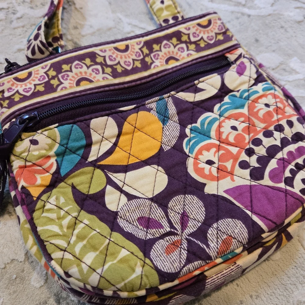 Vera Bradley Purple and Green Crossbody Bag with Adjustable Strap